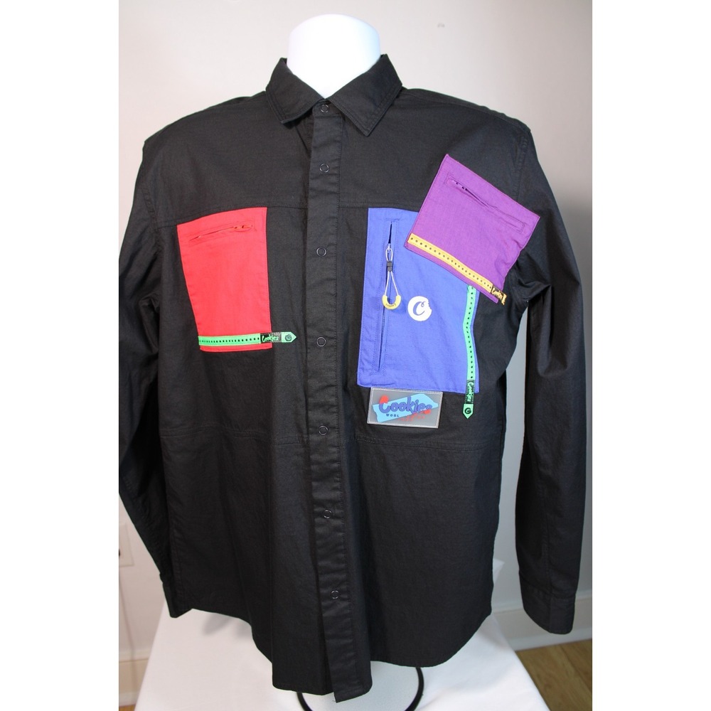 Cookies Worldwide Utility Shirt Jacket Men's Large Black Multicolor Pockets